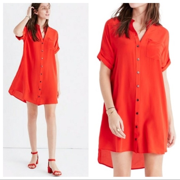Madewell Dresses & Skirts - Madewell 100% Silk Shirtdress size L in Red